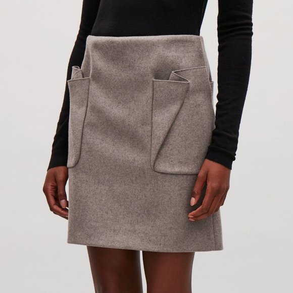 COS Dresses & Skirts - COS Taupe Wool Mini Skirt with Pleated Pockets Sz 6